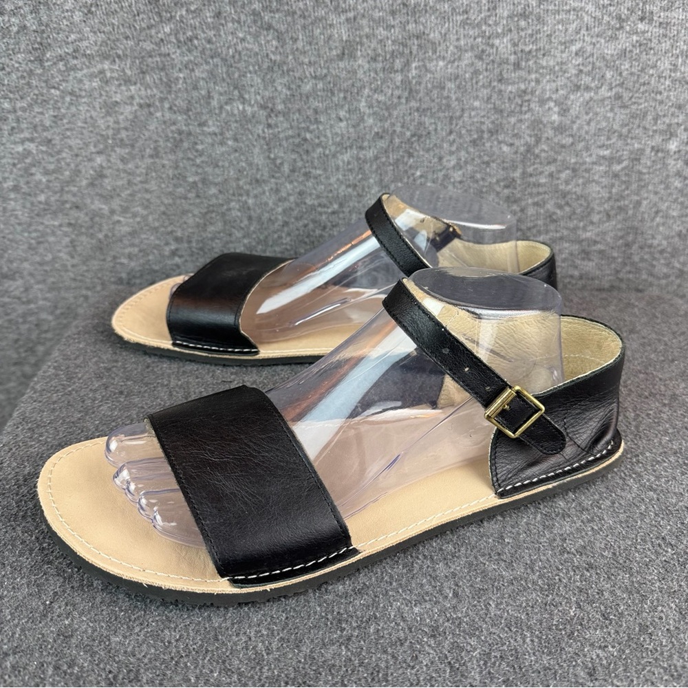 Zeazoo Women's Black Leather Strap Sandals Barefoot Wide Toe Box 10 41 - Picture 4 of 11